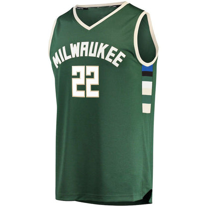 M.Bucks #22 Khris Middleton Fanatics Branded Fast Break Road Replica Player Jersey Green Icon Edition Stitched American Basketball Jersey UNEC