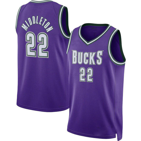 M.Bucks #22 Khris Middleton 2022-23 Swingman Jersey Purple Classic Edition Stitched American Basketball Jersey UNEC
