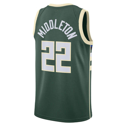 M.Bucks #22 Khris Middleton Unisex 2022-23 Swingman Jersey Icon Edition Hunter Green Stitched American Basketball Jersey UNEC