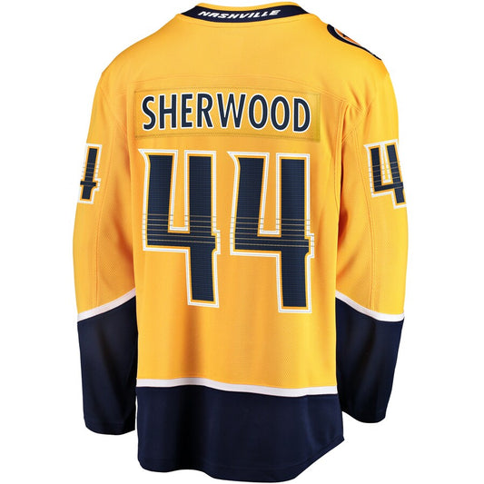 N.Predators #44 Kiefer Sherwood Fanatics Branded Home Breakaway Player Jersey  Gold Stitched American Hockey Jersey UNEC