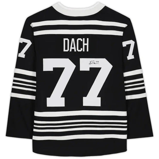 C.Blackhawks #77 Kirby Dach Fanatics Authentic Autographed Fanatics Alternate Breakaway Jersey Black Stitched American Hockey Jersey UNEC
