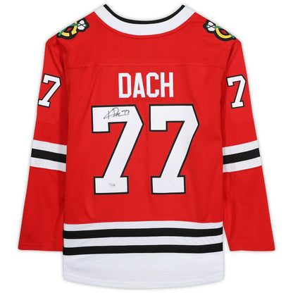 C.Blackhawks #77 Kirby Dach Fanatics Authentic Autographed Fanatics Breakaway Jersey Red Stitched American Hockey Jersey UNEC