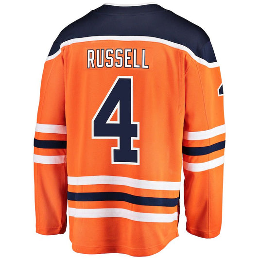E.Oilers #4 Kris Russell Fanatics Branded Breakaway Player Jersey Orange Stitched American Hockey Jersey UNEC