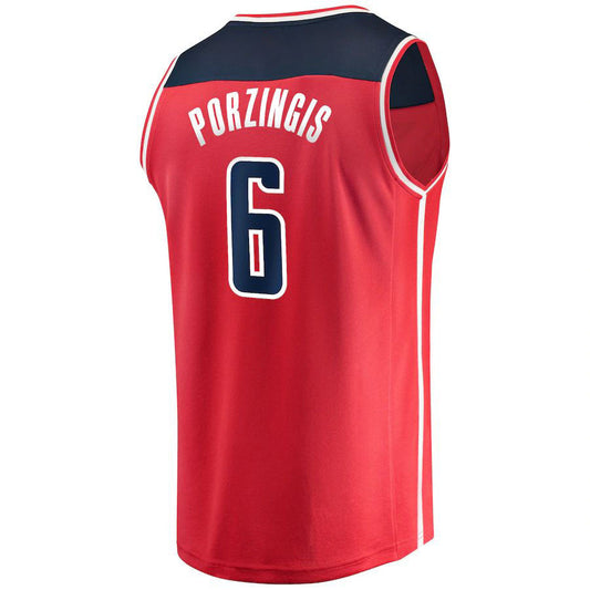 W.Wizards #6 Kristaps Porzingis Fanatics Branded  Fast Break Replica Jersey Red Icon Edition Stitched American Basketball Jersey UNEC