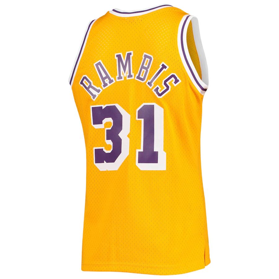 LA.Lakers #31 Kurt Rambis Mitchell & Ness 1984-85 Team Hardwood Classics Swingman Jersey Gold Stitched American Basketball Jersey UNEC