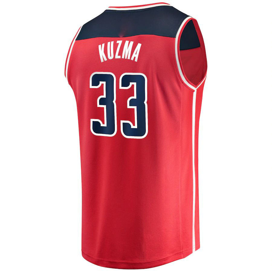 W.Wizards #33 Kyle Kuzma Fanatics Branded Fast Break Replica Jersey Icon Edition Red Stitched American Basketball Jersey UNEC