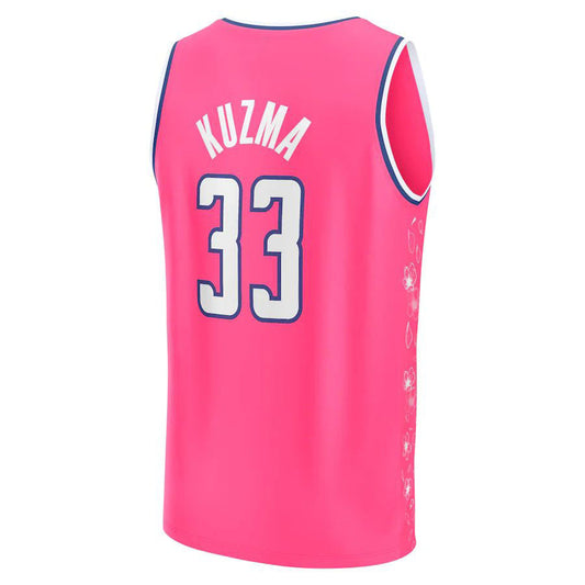 W.Wizards #33 Kyle Kuzma Fanatics Branded  Fastbreak Jersey City Edition Pink Stitched American Basketball Jersey UNEC