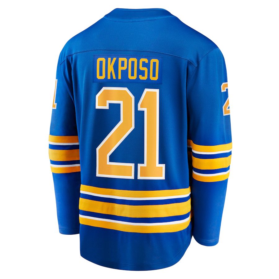 B.Sabres #21 Kyle Okposo Fanatics Branded Home Breakaway Jersey  Royal Stitched American Hockey Jersey UNEC