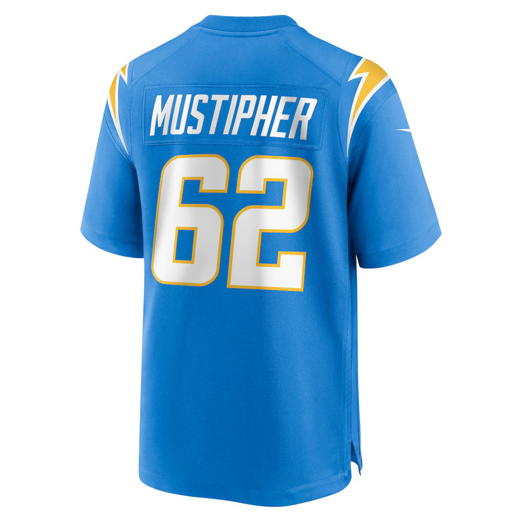 LA.Chargers #62 Sam Mustipher Powder Blue Team Game Stitched American Football Jerseys CustomName