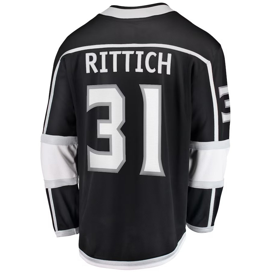 LA.Kings #31 David Rittich Fanatics Home Premier Breakaway Player Jersey - Black Stitched American Hockey Jersey UNEC