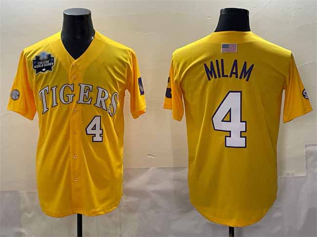 L.Tigers #4 Steven Milam Gold 2025 World Series Stitched Baseball American College Jerseys