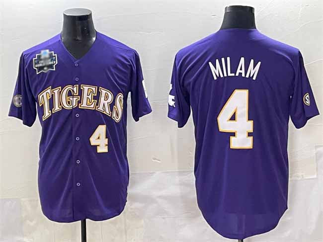L.Tigers #4 Steven Milam Purple 2025 World Series Stitched Baseball American College Jerseys