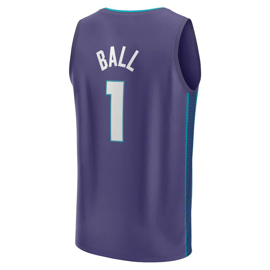 C.Hornets #1 LaMelo Ball Fanatics Branded 2022-23 Fast Break Replica Jersey Statement Edition Purple Stitched American Basketball Jersey UNEC