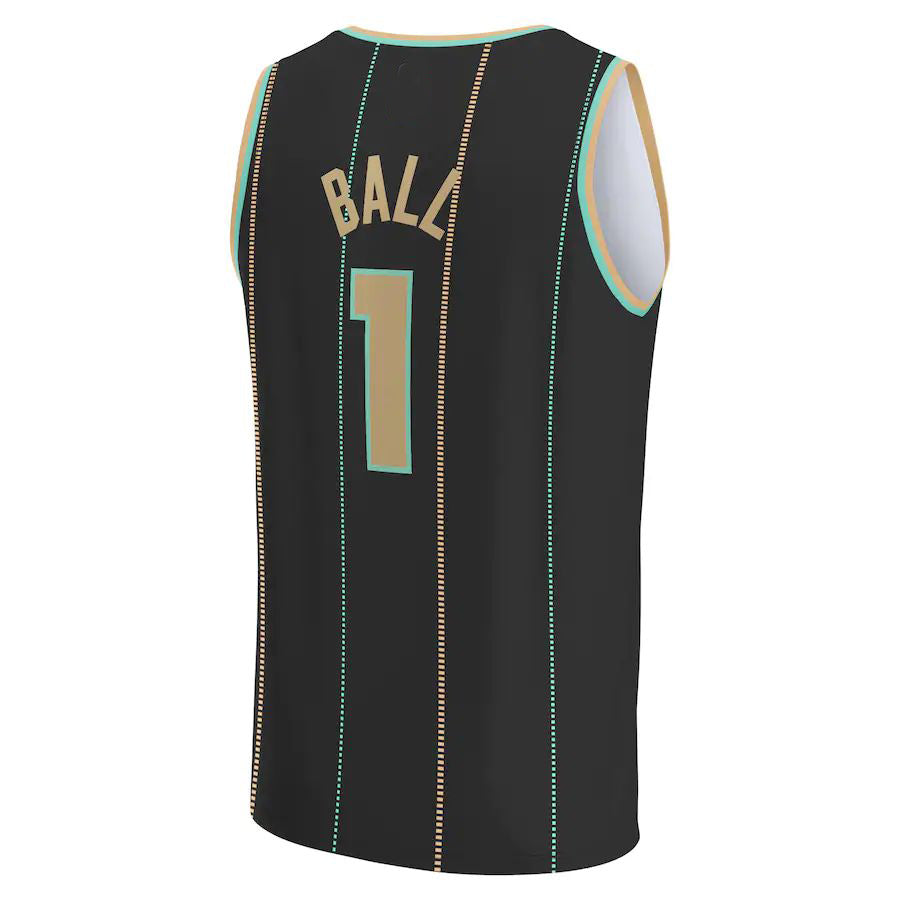 C.Hornets #1 LaMelo Ball Fanatics Branded 2022-23 Fastbreak Jersey City Edition Black Stitched American Basketball Jersey UNEC