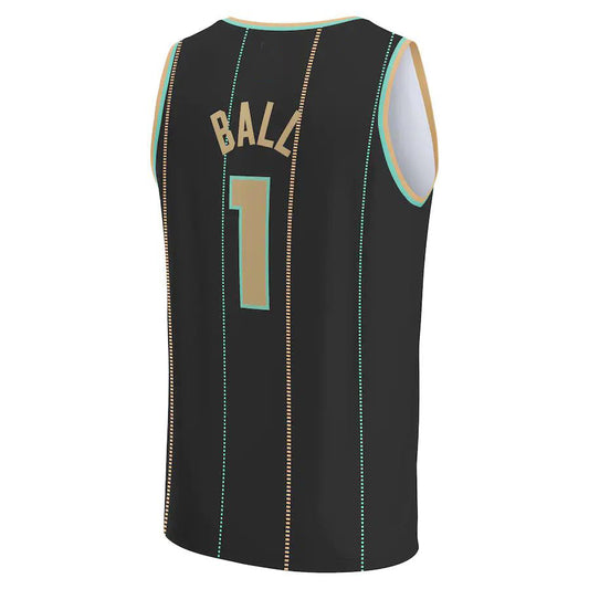 C.Hornets #1 LaMelo Ball Fanatics Branded 2022-23 Fastbreak Jersey City Edition Black Stitched American Basketball Jersey UNEC