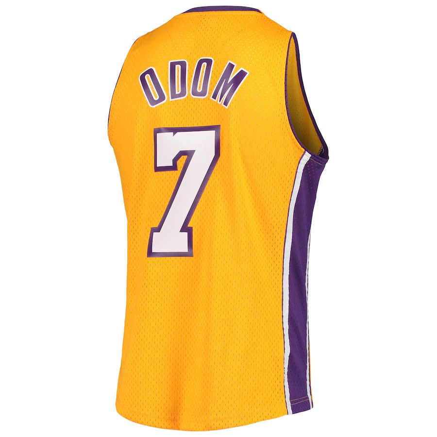 LA.Lakers #7 Lamar Odom Mitchell & Ness Hardwood Classics Swingman Jersey Gold Stitched American Basketball Jersey UNEC