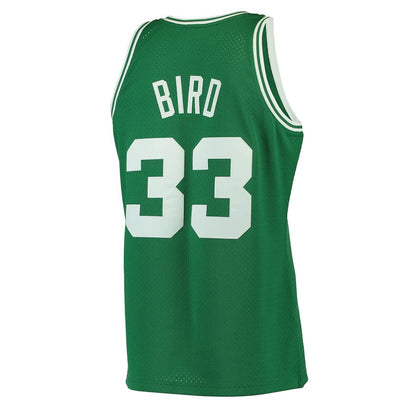 B.Celtics #33 Larry Bird Mitchell & Ness 1985-86 Hardwood Classics Swingman Jersey Kelly Green Stitched American Basketball Jersey UNEC