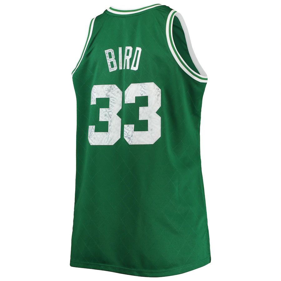 B.Celtics #33 Larry Bird Mitchell & Ness Big & Tall 1985-86 75th Anniversary Diamond Swingman Jersey Kelly Green Stitched American Basketball Jersey UNEC