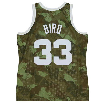 B.Celtics #33 Larry Bird Mitchell & Ness Unisex Hardwood Classics 1985-86 Ghost Green Swingman Jersey  Camo Stitched American Basketball Jersey UNEC