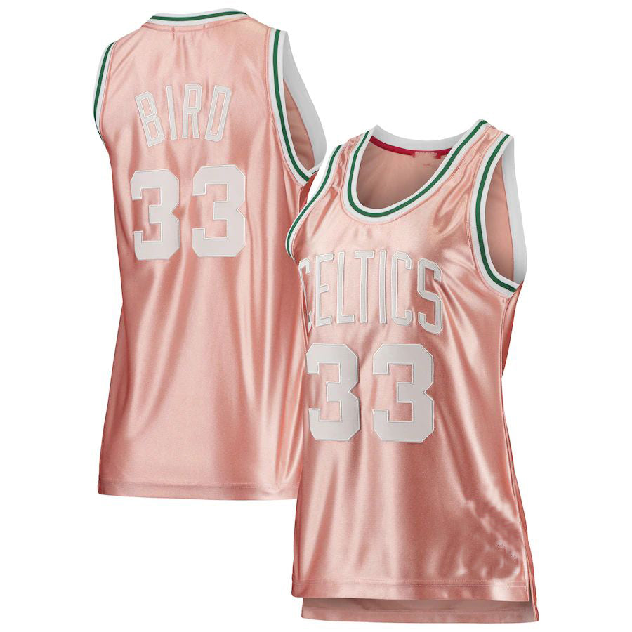 B.Celtics #33 Larry Bird Mitchell & Ness 75th Anniversary Rose Gold 1985 Swingman Jersey Pink Stitched American Basketball Jersey UNEC