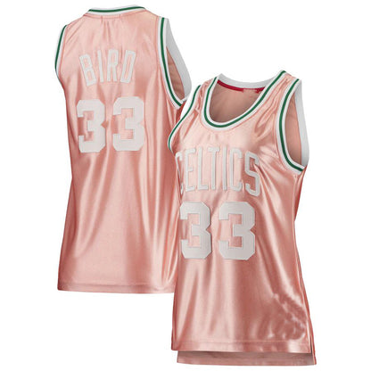 B.Celtics #33 Larry Bird Mitchell & Ness 75th Anniversary Rose Gold 1985 Swingman Jersey Pink Stitched American Basketball Jersey UNEC