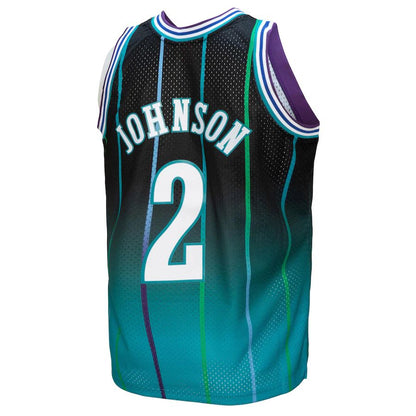 C.Hornets #2 Larry Johnson Mitchell & Ness 1992-93 Hardwood Classics Fadeaway Swingman Player Jersey Teal Black Stitched American Basketball Jersey UNEC