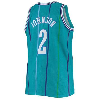 C.Hornets #2 Larry Johnson Mitchell & Ness Big & Tall Hardwood Classics Swingman Jersey Teal Stitched American Basketball Jersey UNEC