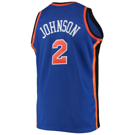 NY.Knicks #2 Larry Johnson Mitchell & Ness Big & Tall Hardwood Classics Swingman Jersey Blue Stitched American Basketball Jersey UNEC