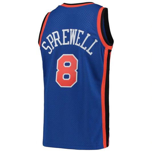 NY.Knicks #8 Latrell Sprewell Mitchell & Ness Hardwood Classics 1998-99 Swingman Jersey Blue Stitched American Basketball Jersey UNEC