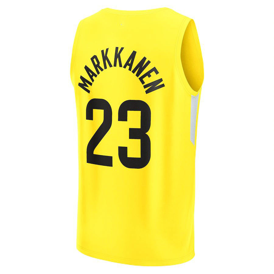 U.Jazz #23 Lauri Markkanen Fanatics Branded 2022-23 Fast Break Replica Player Jersey Icon Edition Yellow Stitched American Basketball Jersey UNEC