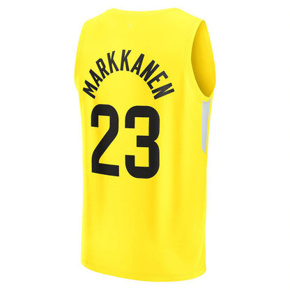 U.Jazz #23 Lauri Markkanen Fanatics Branded 2022-23 Fast Break Replica Player Jersey Icon Edition Yellow Stitched American Basketball Jersey UNEC