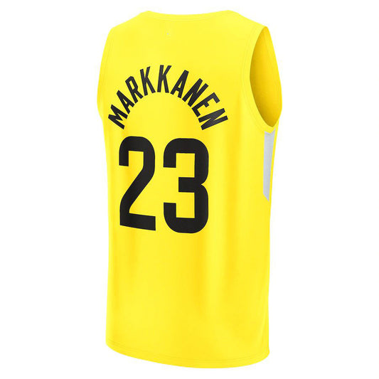U.Jazz #23 Lauri Markkanen Fanatics Branded 2022-23 Fast Break Replica Player Jersey Icon Edition Yellow Stitched American Basketball Jersey UNEC