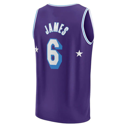 LA.Lakers #6 LeBron James Fanatics Branded 2021-22 Fast Break Replica Jersey City Edition Purple Stitched American Basketball Jersey UNEC