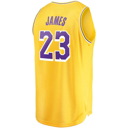 LA.Lakers #23 LeBron James  Fanatics Branded Fast Break Replica Player Jersey Icon Edition Gold Stitched American Basketball Jersey UNEC