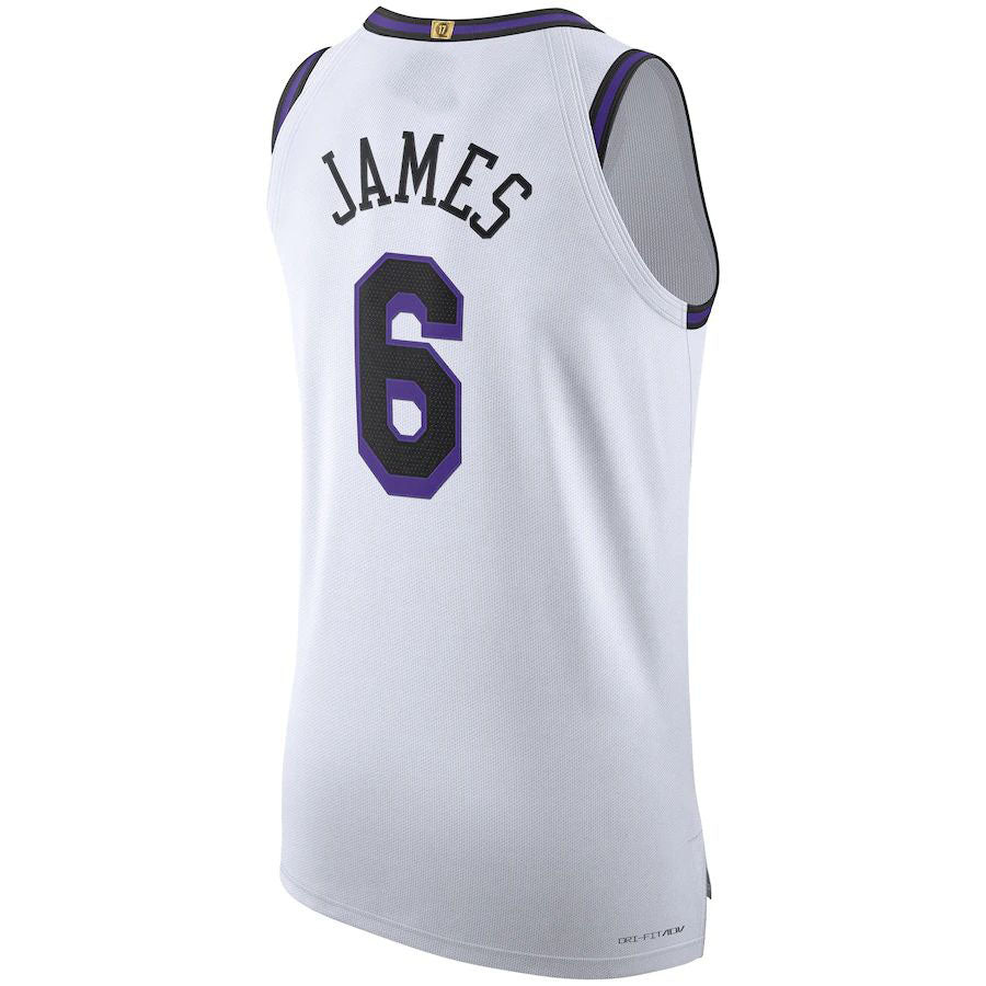 LA.Lakers #6 LeBron James 2022-23 Authentic Jersey City Edition White Stitched American Basketball Jersey UNEC