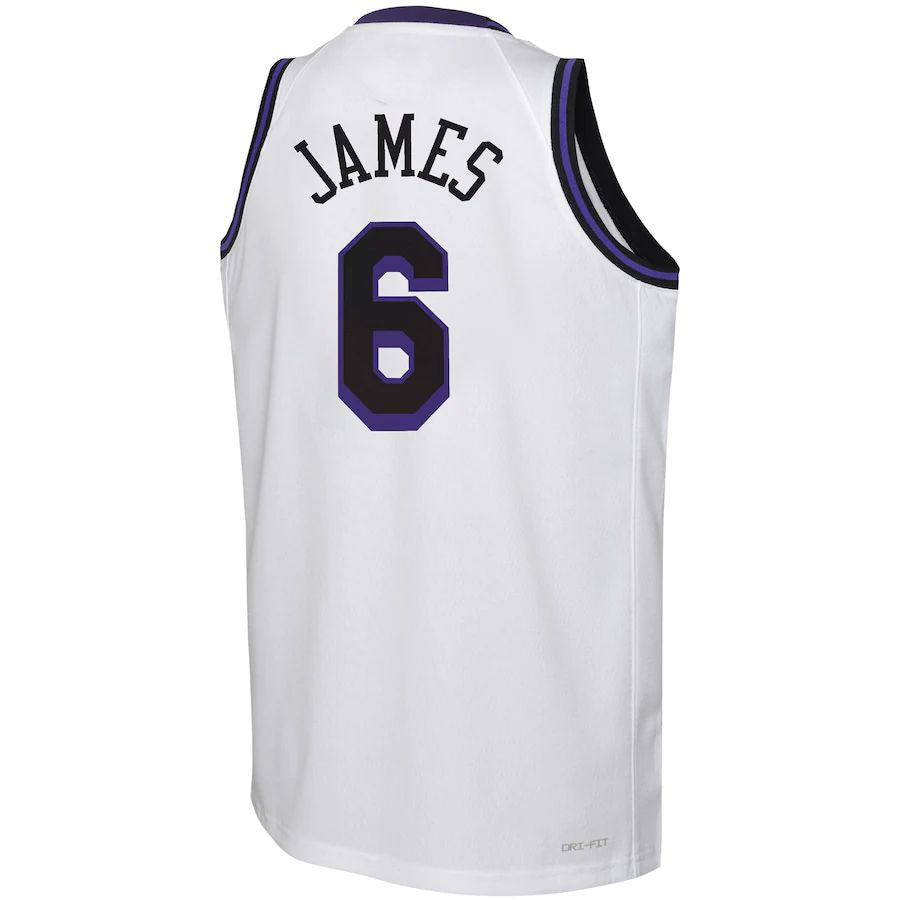 LA.Lakers #6 LeBron James Swingman Jersey City Edition White Stitched American Basketball Jersey UNEC