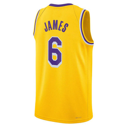 LA.Lakers #6 LeBron James Unisex 2022-23 Swingman Jersey Icon Edition Gold Stitched American Basketball Jersey UNEC