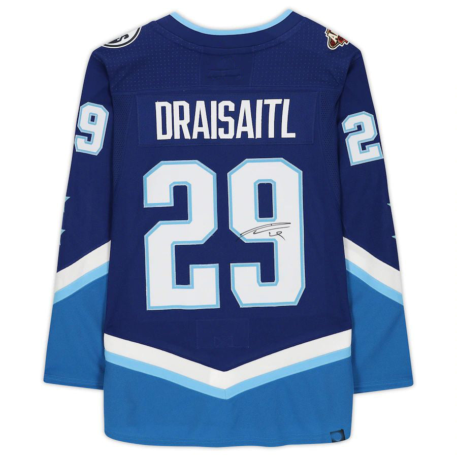 E.Oilers #29 Leon Draisaitl Fanatics Authentic Autographed 2022 All-Star Game Blue Stitched American Hockey Jersey UNEC