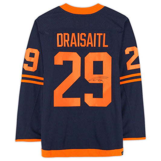E.Oilers #29 Leon Draisaitl Fanatics Authentic Autographed Navy Alternate Jersey Stitched American Hockey Jersey UNEC