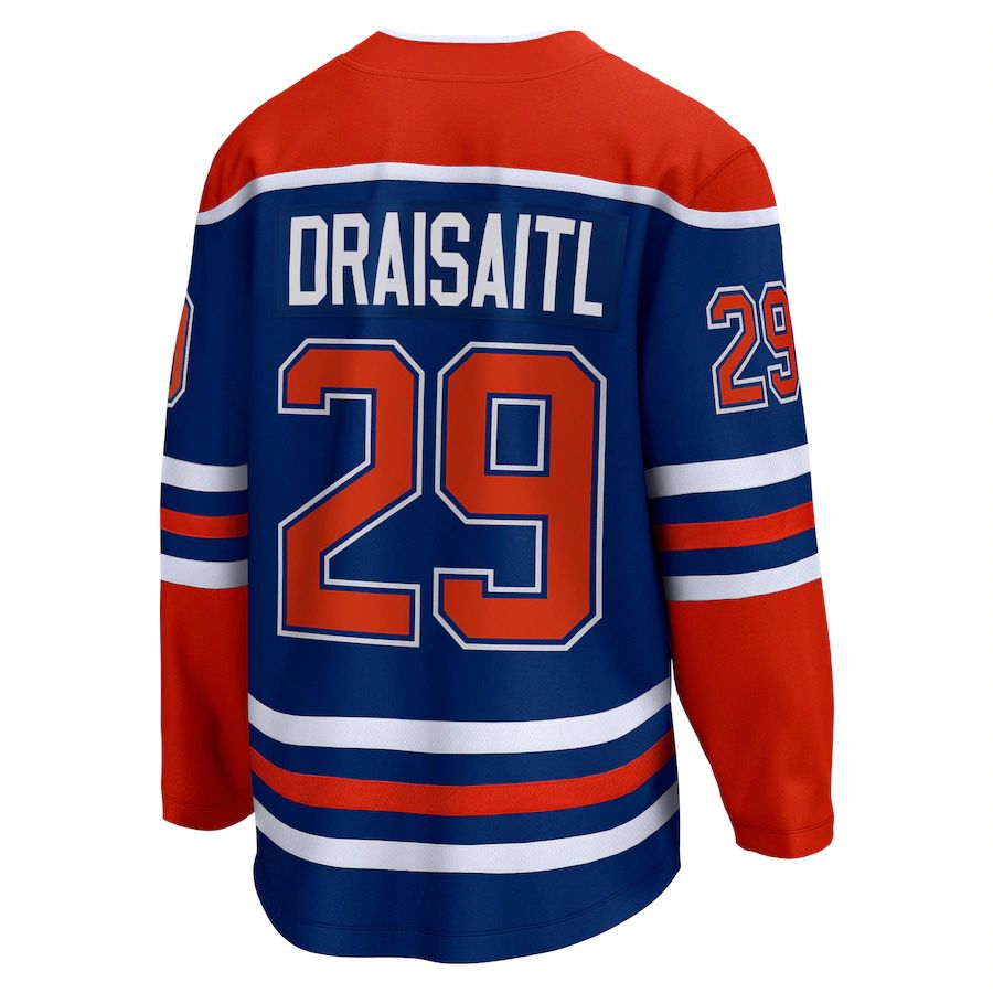 E.Oilers #29 Leon Draisaitl Fanatics Branded Home Premier Breakaway Player Jersey Royal Stitched American Hockey Jersey UNEC