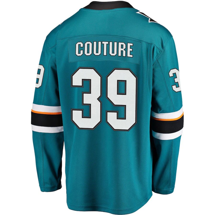 SJ.Sharks #39 Logan Couture Fanatics Branded 2021-22 Home Premier Breakaway Player Jersey Teal Stitched American Hockey Jersey UNEC