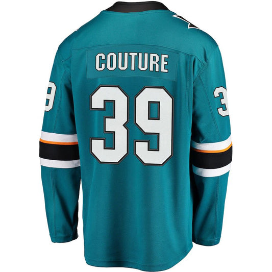 SJ.Sharks #39 Logan Couture Fanatics Branded 2021-22 Home Premier Breakaway Player Jersey Teal Stitched American Hockey Jersey UNEC