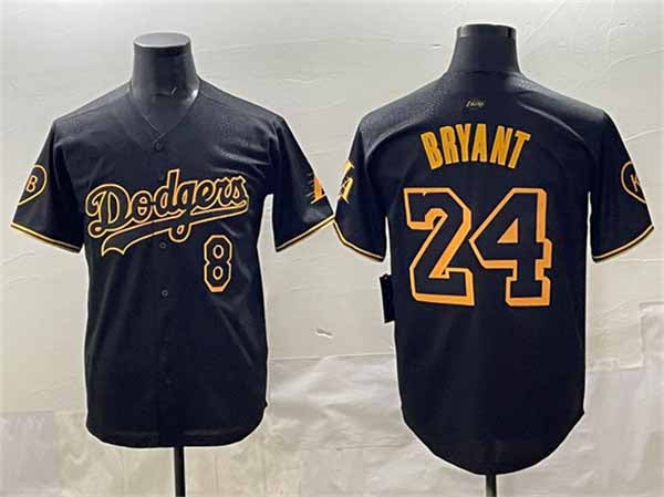 Los Angeles Dodgers Front #8 Back #24 Kobe Bryant Black With KB Patch Stitched Baseball Jersey