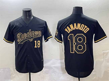 Los Angeles Dodgers #18 Yoshinobu Yamamoto Black Gold Limited Stitched Baseball Jerseys