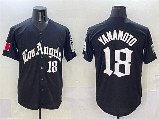 Los Angeles Dodgers #18 Yoshinobu Yamamoto Black Mexico 2025 LA Gothic Style With Fernando Patch Vapor Premier Limited Stitched Baseball Jersey