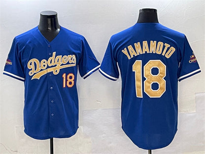 Los Angeles Dodgers #18 Yoshinobu Yamamoto Royal 2025 Gold Collection Limited Stitched Baseball Jersey