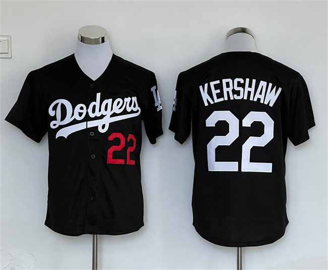 Los Angeles Dodgers #22 Clayton Kershaw Black Cool Base Stitched Baseball Jersey