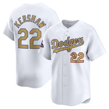 Los Angeles Dodgers #22 Clayton Kershaw White 2025 Gold Collection Limited Stitched Baseball Jersey