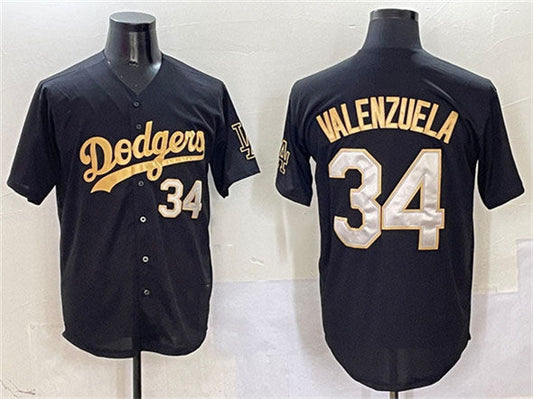 Los Angeles Dodgers #34 Fernando Valenzuela Black Gold Limited Stitched Baseball Jersey