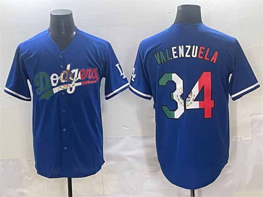 Los Angeles Dodgers #34 Fernando Valenzuela Blue Mexico Stitched Baseball Jerseys